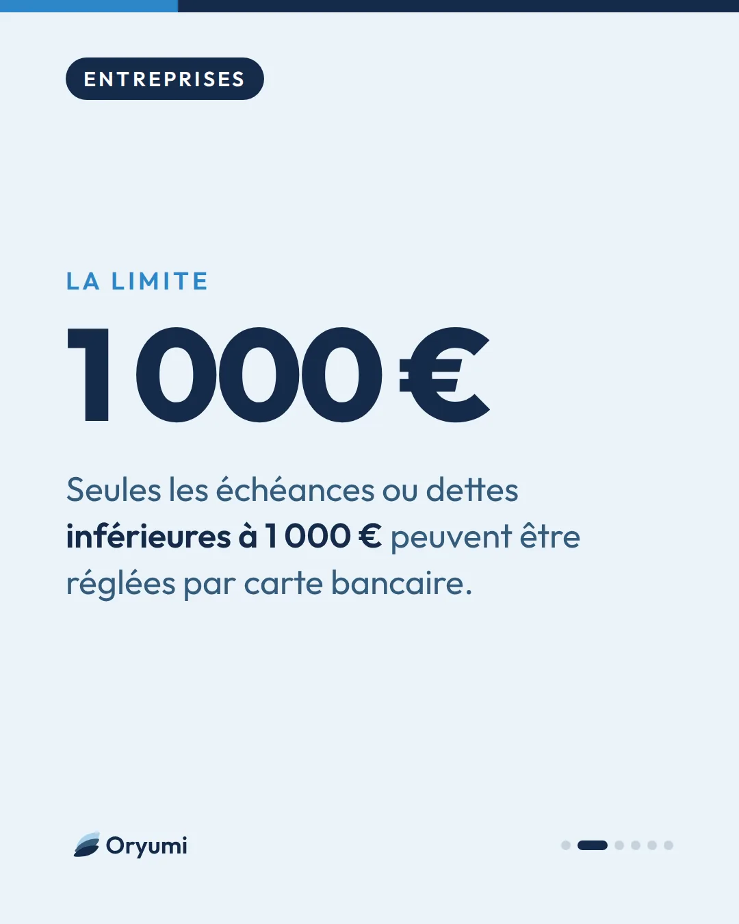 La limite. 1 000 €. Seules les échéances ou dettes inférieures à 1 000 € peuvent être réglées par carte bancaire.